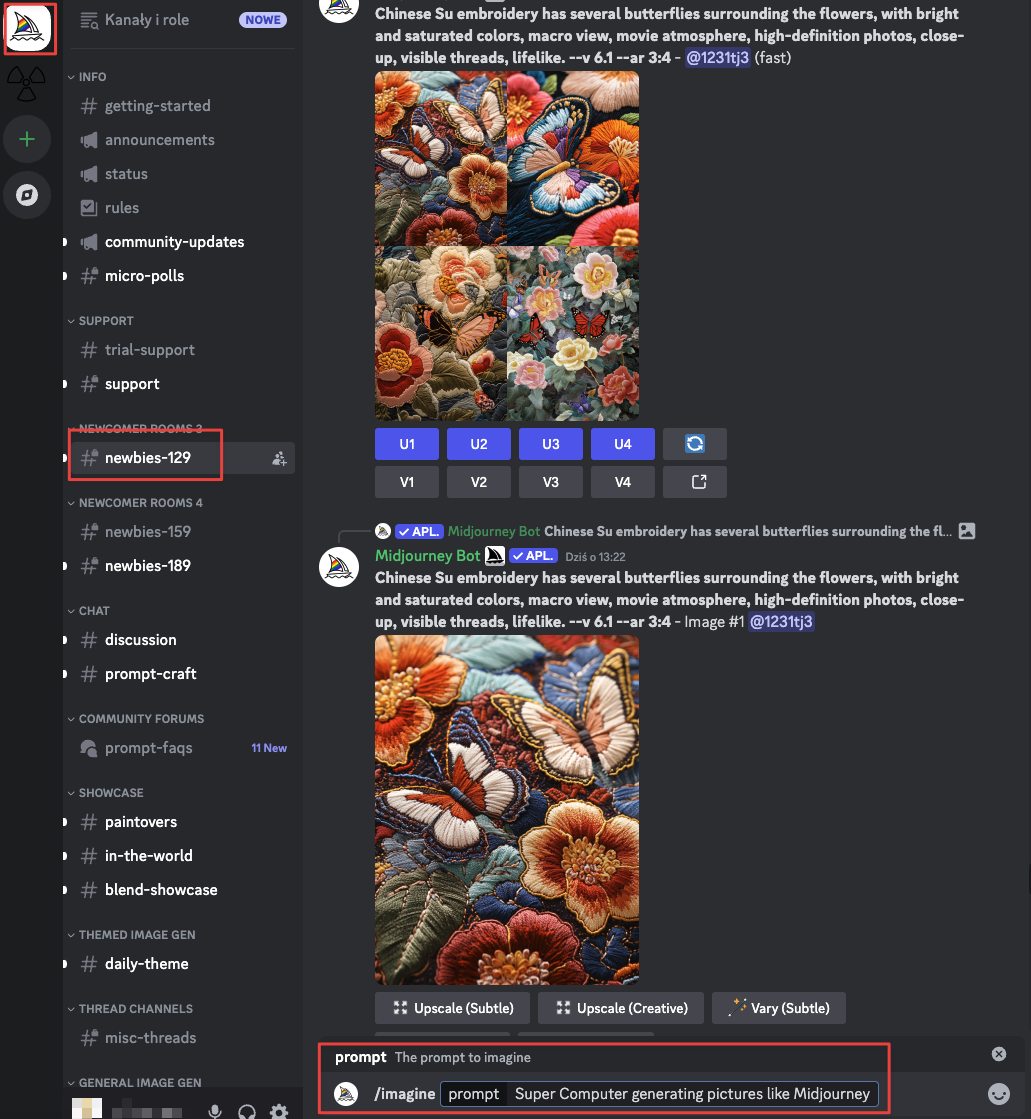 Generowanie grafiki na Discord za pomocą komenty images w midjourney.