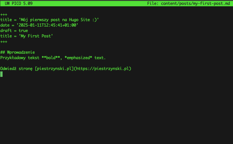 Pierwszy post na hugo