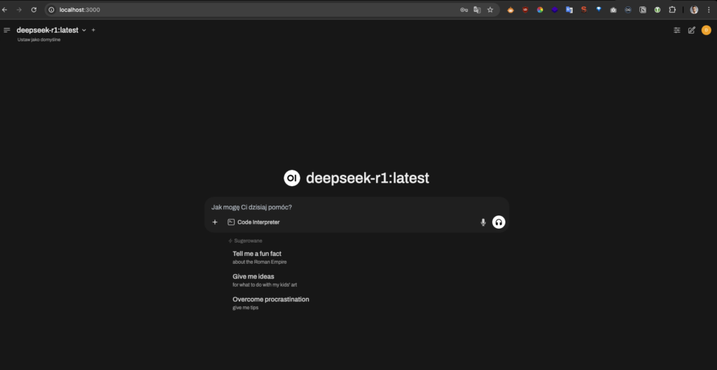 DeepSeek-R1 na lokalnym hoście.