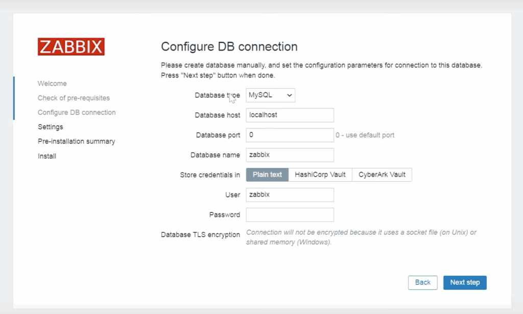 Konfiguracja Bazy danych dla Serwera Zabbix
