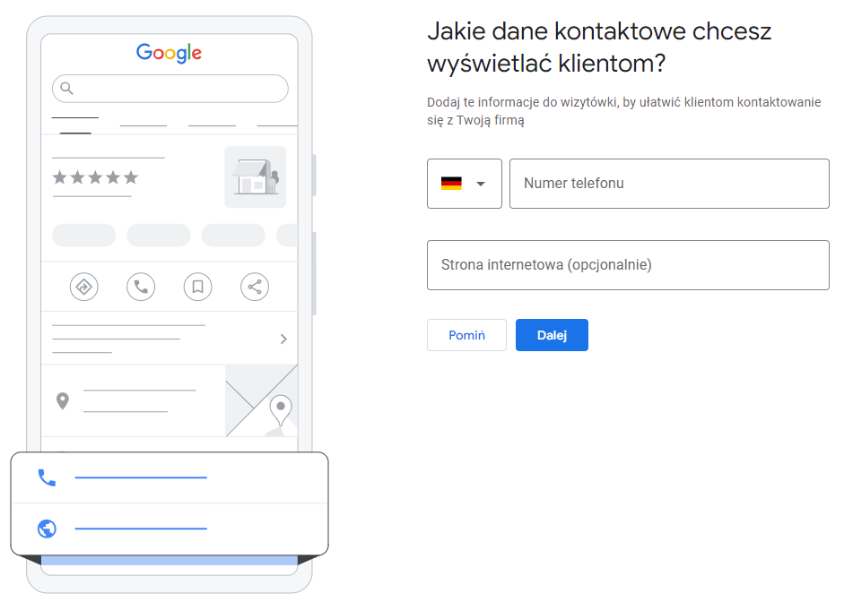 Dane Kontaktowe do Twojej firmy.