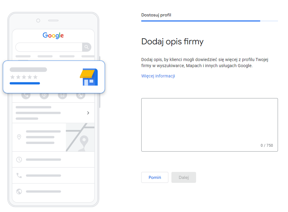 Opis firmy na Wizytówce Google Maps