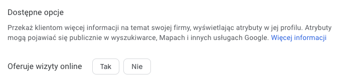 Opcje dostępne dla klientów.