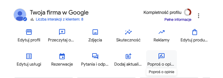 Sterowanie Wizytówką Google Moja Firma