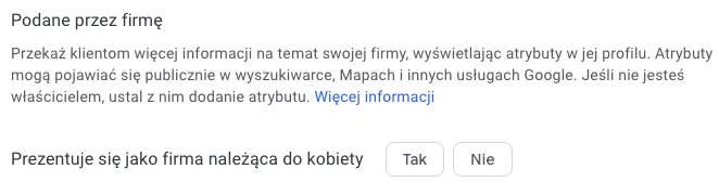 Informacja dla klientów wizytówki